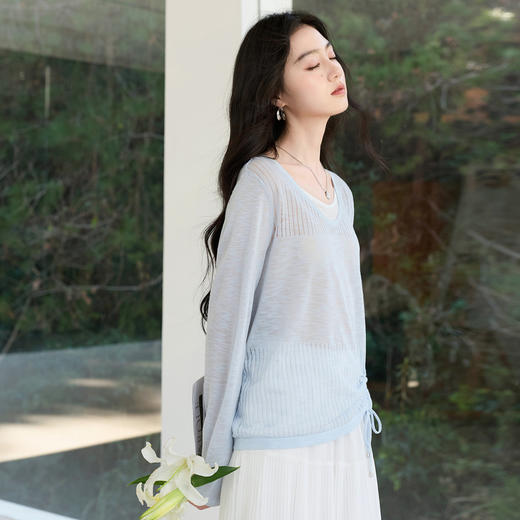【莱赛尔】三彩2026春季新款假两件V领针织衫毛衫套头宽松休闲S 商品图3