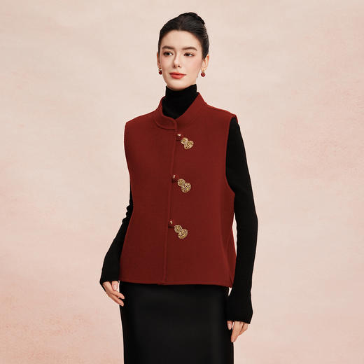 RE409斯尔丽26新款含山羊绒传统手工钉绣新中式双面手工马夹 商品图2