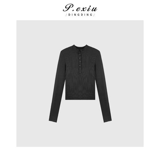 04-1潘依绣丁丁宠粉白露山茶】立领单排扣修身气质长袖T恤 W-61962 商品图1