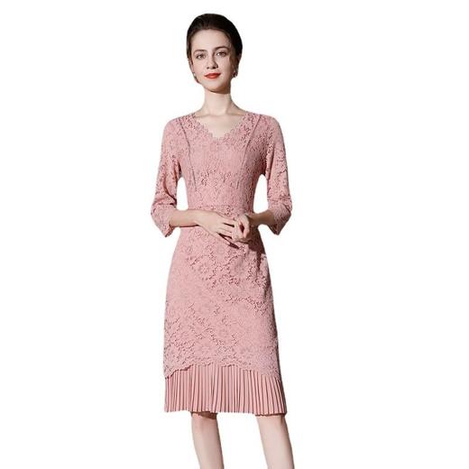 「高货deo」全新升级【铂金会员413/天猫559/差价146】(10935)洛诗琳气质蕾丝连衣裙2026春季新款收腰显瘦百褶拼接裙 商品图4