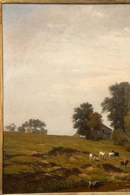 独角鹿西洋古董19世纪德国画家Fritz Daegling签名出品大型风景主题布面油画《人物与动物山水》 商品图4