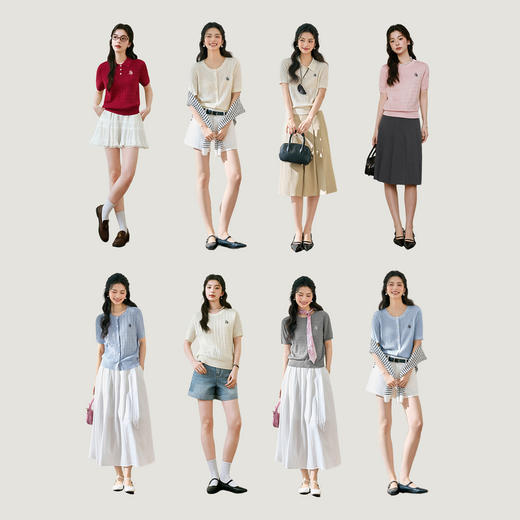 【严选】诗凡黎莱赛尔POLO领绞花针织衫25夏新款设计感薄款圆领短袖开衫女7G3331851 商品图1