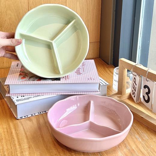【花型三格深盘】陶瓷色釉家用加深分格餐盘早餐减脂分菜盘一人食餐具 商品图4