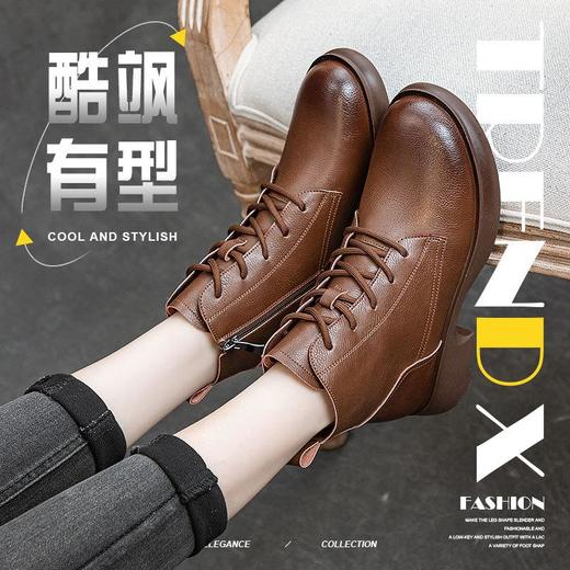 英伦复古真皮马丁靴女百搭粗跟厚底骑士靴保暖透气防滑显瘦短靴子 商品图0