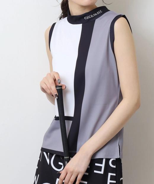CECIL McBEE 高尔夫 女士 彩色块撞色拼接无袖小高领T恤 商品图0