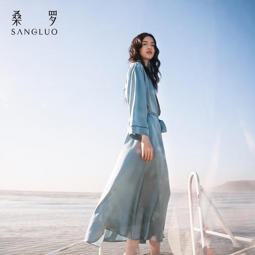 法式浪漫』桑罗纯色系带睡袍桑蚕丝女士长袖家居服可外穿 商品图1