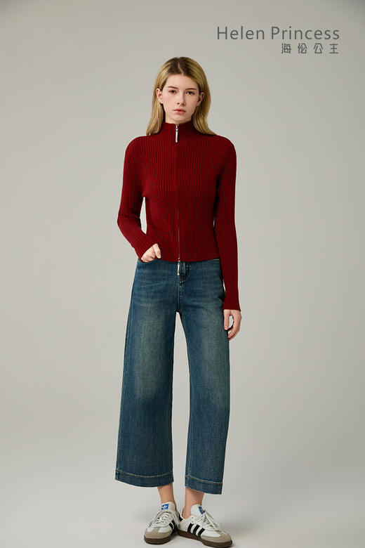 高领双拉链修身针织衫 商品图1