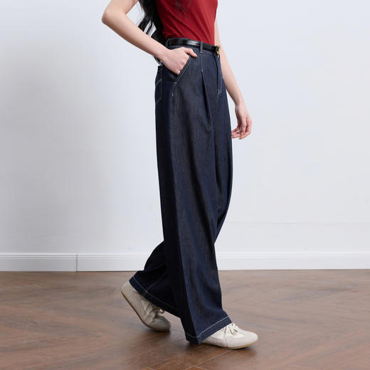 三彩2026春季新款复古休闲裤收腰阔腿裤原色牛仔裤长裤宽松垂感M 商品图1