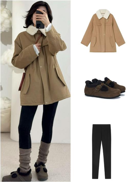 小禾超火洋气巴恩风羊羔毛领全棉斜纹派克棉服 商品图13