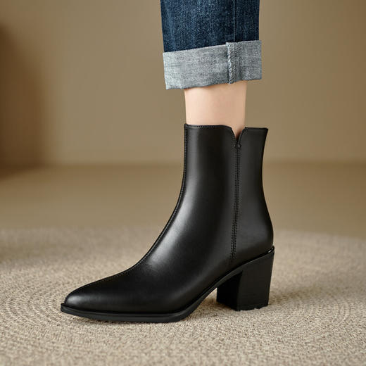 【预售5天】法式复古尖头粗跟短靴女单靴秋冬款英伦风高跟显瘦马丁靴YLD&X983 商品图5