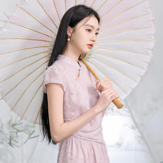 三彩【不染烟霞】2026春季新款剪花连衣裙短袖立领A字裙长裙C 商品图3