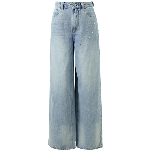 【100棉】三彩独醒2026春季新款复古烫钻牛仔裤宽松直筒裤长裤F 商品图4