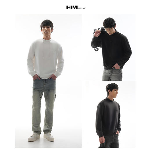 HIM漢崇 简约字母压印小高领T恤男轻暖弹力休闲长袖打底 2025冬季 商品图3