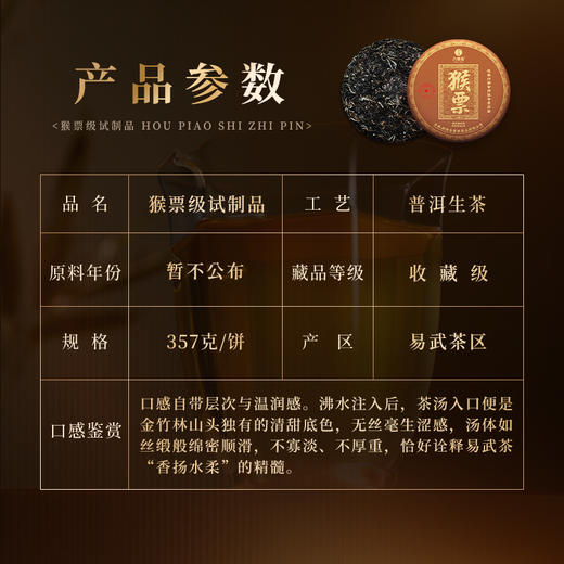 即将售罄！【猴票1.0版】【仅 30 饼】主料2024年，具体配方暂不公布，猴票茶试制品 易武弯弓金竹林头春茶！底价尝鲜！直接按成本底价分享，不为赚钱，357克/饼 5饼/提 商品图1