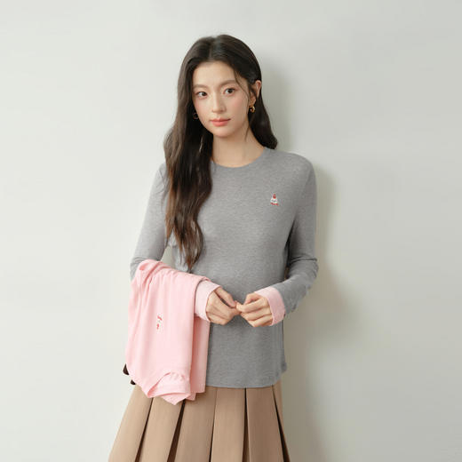 【严选】【奶皮T】诗凡黎天丝羊毛萌宠刺绣T恤2026春新款亲肤柔软内搭长袖7H2200341 商品图0