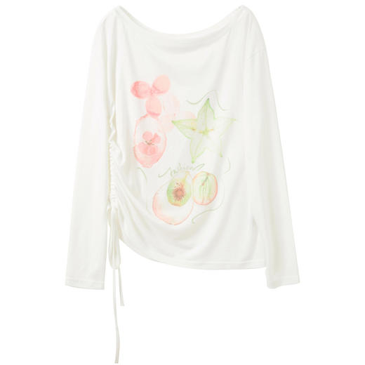 【莱赛尔】三彩独醒2026春季新款印花T恤一字领长袖罩衫宽松F 商品图4