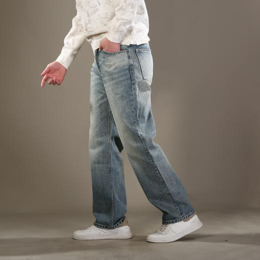 DRONKOO 2026 正常腰五袋款复古洗水中厚牛仔长裤 商品图2