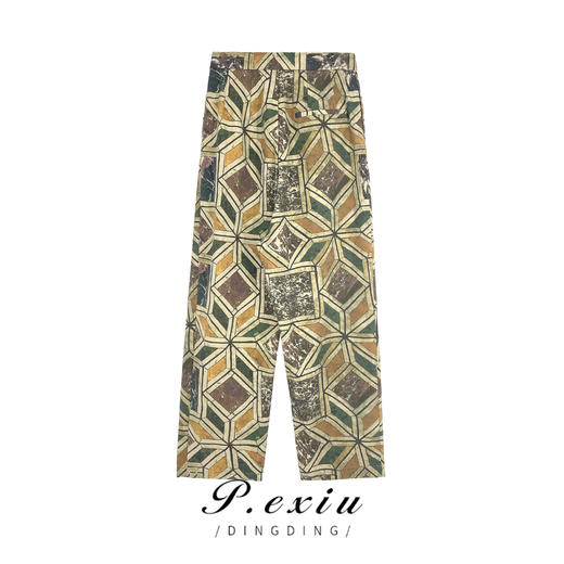 04-3潘依绣丁丁宠粉PanYiXiu/潘依绣苎-麻-高级感宽松时尚百搭印花休闲裤 W-61366 商品图1