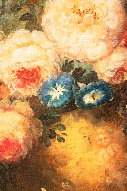 独角鹿西洋古董20世纪法国画家L. Martin签名出品大型花卉静物布面油画 商品图7