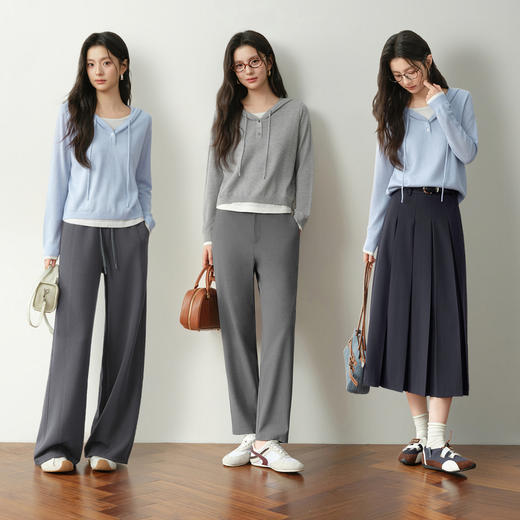 【严选】【松弛衫】诗凡黎假两件连帽针织衫2026春新款撞色肌理感长袖上衣7H2230741 商品图1