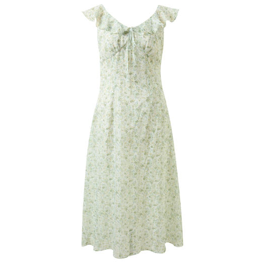 三彩2026春季新款度假风浪漫女神裙V领碎花雪纺A字裙连衣裙长裙M 商品图4