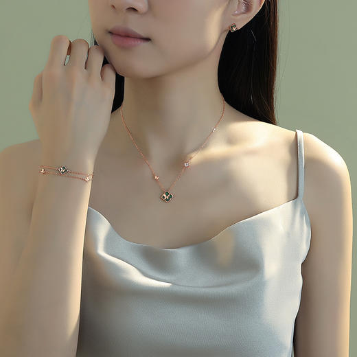 【四叶吉祥】纯银幸运四叶草蝴蝶孔雀石手链【JHY-A000382M】 商品图3