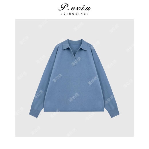 A008潘依绣丁丁宠粉PanYiXiu/潘依绣【宝宝蓝】100羊毛气质软糯立领长袖套头毛织D422 商品图1
