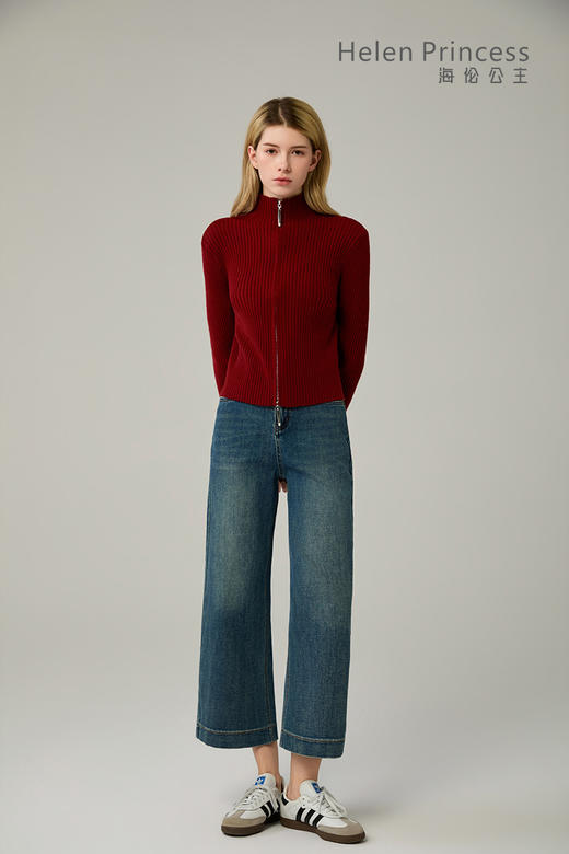 高领双拉链修身针织衫 商品图2