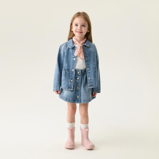 马克珍妮春日小樱桃女童纯棉牛仔套装2026年春装新款560285 商品图1