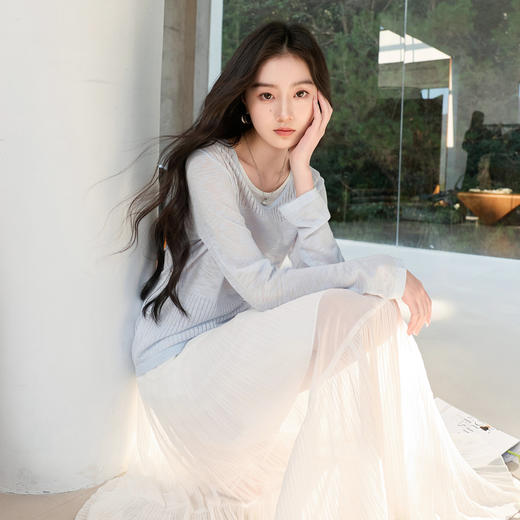 【莱赛尔】三彩2026春季新款假两件V领针织衫毛衫套头宽松休闲S 商品图1