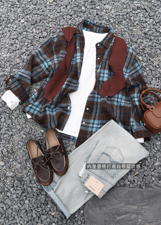 磨毛厚衬衫韩系格子外套 商品图6