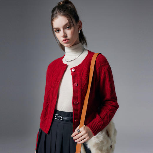 【咕咕同款】PALUOPO/PL圆领女开衫ET23930R-A/约重280g 红色帕罗 商品图1