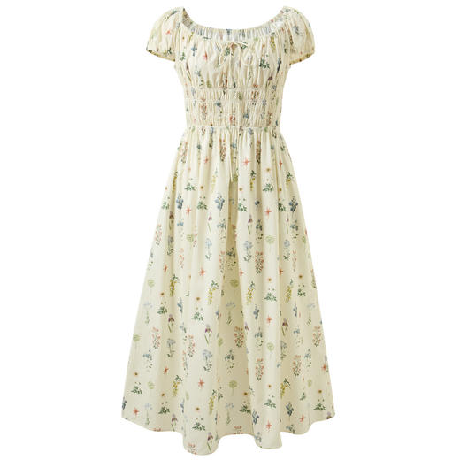 【100棉】三彩2026春季新款系带方领碎花裙法式连衣裙长裙浪漫M 商品图4