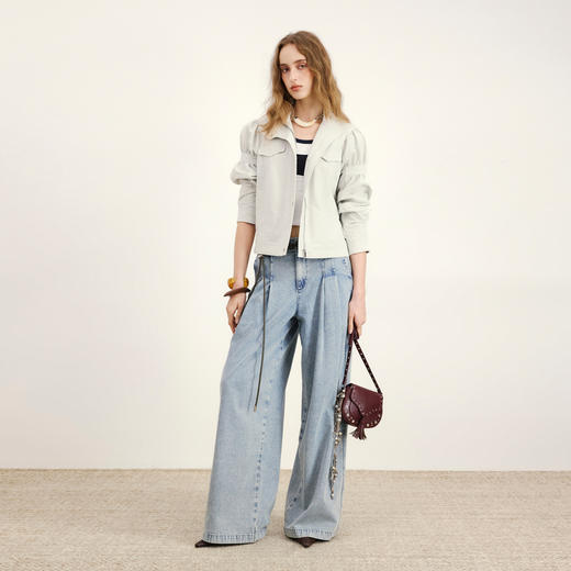 lost in echo2026年春夏新款时尚立领抽褶袖工装夹克外套A字短裙 商品图4