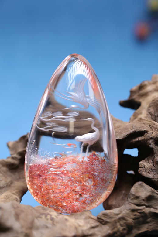 迷罗元和堂 白水晶红胶花精雕仙鹤摆件高约8.5cm 延年益寿【器悟雅玩】 商品图2