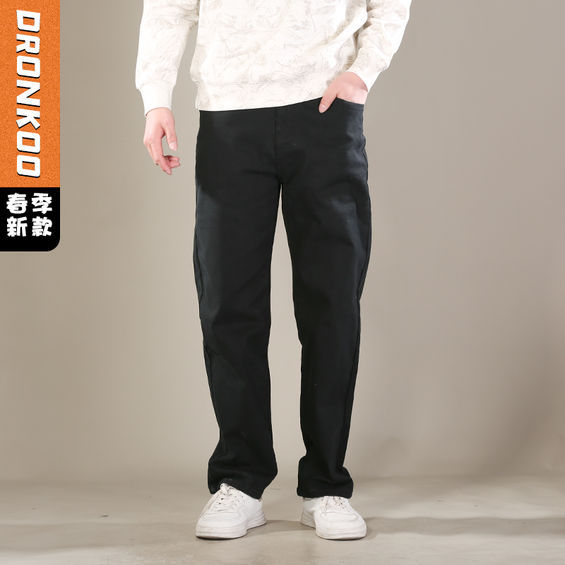 DRONKOO 2026 正常腰表袋皮标微弹中厚牛仔长裤