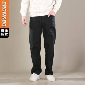 DRONKOO 2026 正常腰表袋皮标微弹中厚牛仔长裤