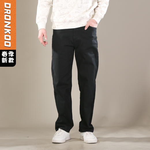 DRONKOO 2026 正常腰表袋皮标微弹中厚牛仔长裤 商品图0