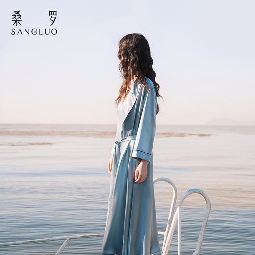 法式浪漫』桑罗纯色系带睡袍桑蚕丝女士长袖家居服可外穿 商品图4