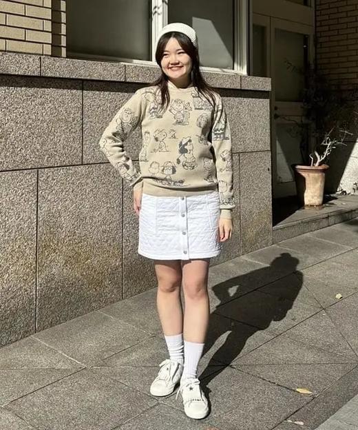 BEAMS GOLF 女款 秋冬新款橙标菱格夹棉短裙 保暖排扣A字版休闲运动裙 商品图5