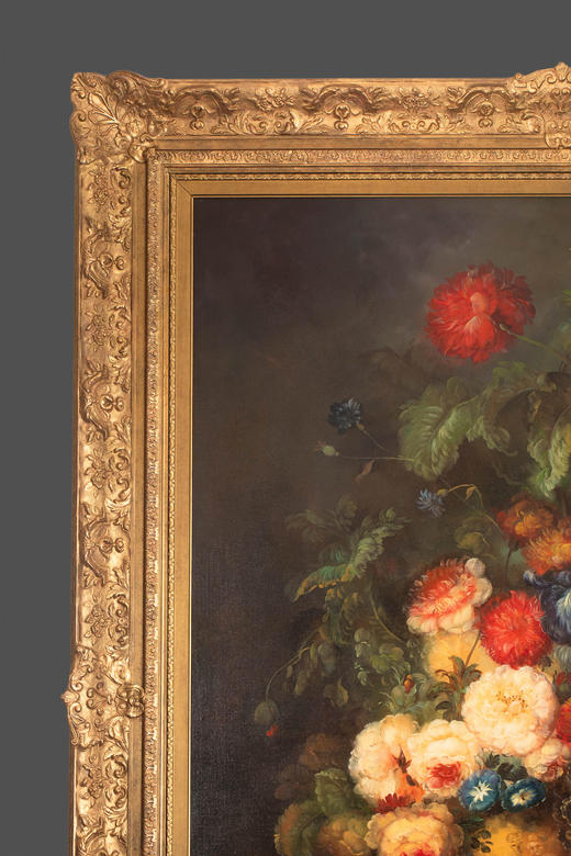 独角鹿西洋古董20世纪法国画家L. Martin签名出品大型花卉静物布面油画 商品图1