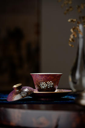 富玉窑  景德镇陶瓷紫金扒花手工盖碗单杯高档家用功夫茶泡茶碗送礼