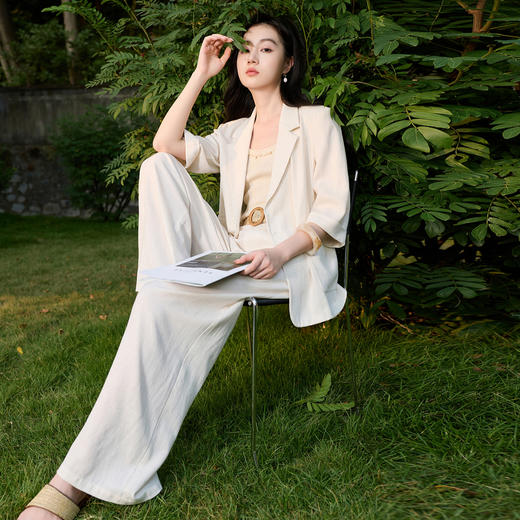 【亚麻】三彩2026春季新款纯色休闲裤高腰长裤直筒裤简约显瘦S 商品图3