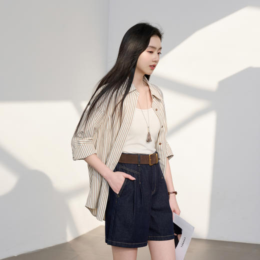 三彩2026春季新款休闲牛仔裤高腰宽松阔腿裤五分裤中裤复古S 商品图2