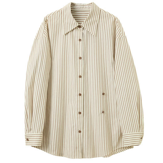 三彩2026春季新款翻领条纹衬衣宽松中长衬衫小衫气质上衣通勤S 商品图4