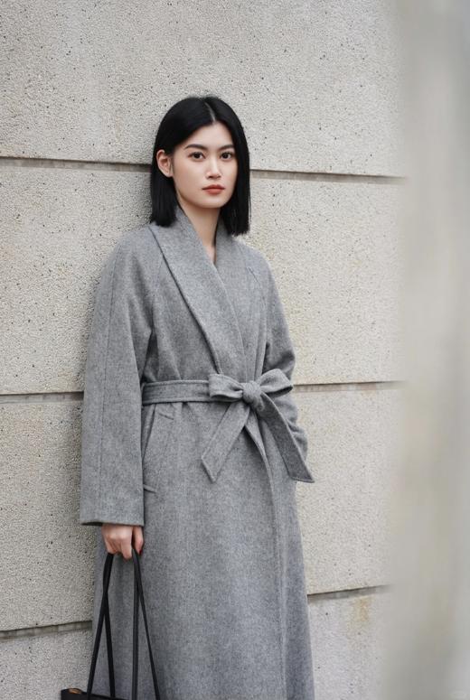 大披肩领超大摆双面手工中腰系带超长款大衣 商品图0