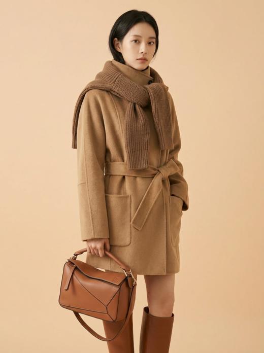 一粒扣立领简约珠边双面手工大衣（附腰带） 商品图2