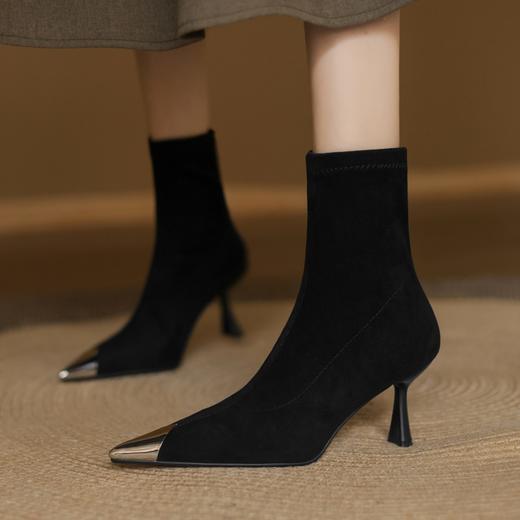【预售5天】韩版短靴女单靴弹力靴瘦瘦靴细高跟金属包头尖头SLLK&sl-7778 商品图2