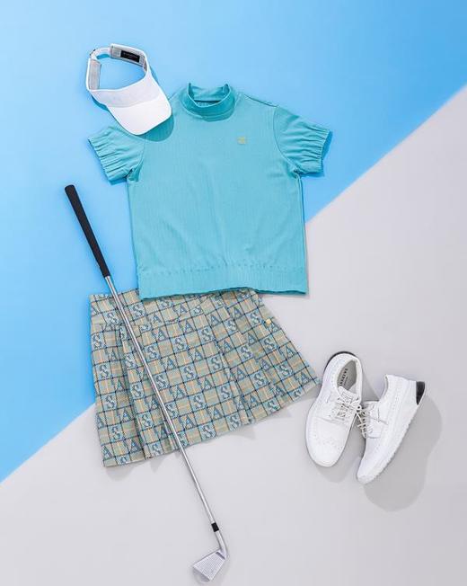 St ANDREWS 女士高尔夫 logo格纹提花百褶短裙 侧拉链半身裙 商品图2