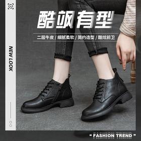 真皮马丁靴女英伦风复古短靴子百搭平底短靴圆头粗跟休闲女鞋